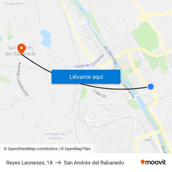 Reyes Leoneses, 18 to San Andrés del Rabanedo map