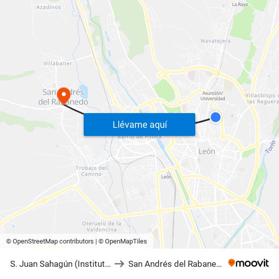 S. Juan Sahagún (Instituto) to San Andrés del Rabanedo map