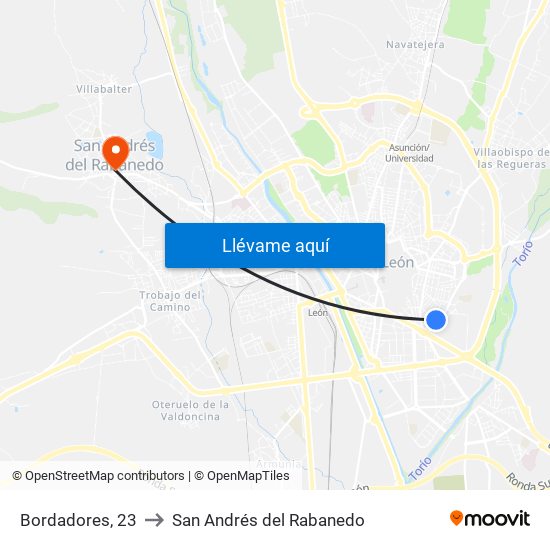 Bordadores, 23 to San Andrés del Rabanedo map