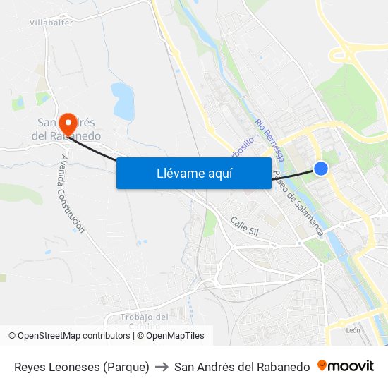 Reyes Leoneses (Parque) to San Andrés del Rabanedo map