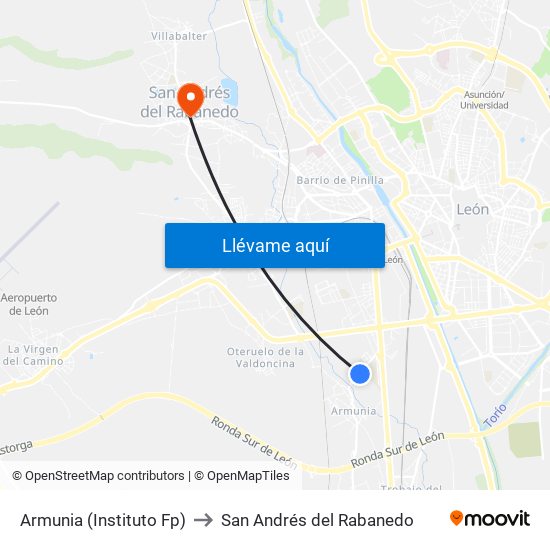 Armunia (Instituto Fp) to San Andrés del Rabanedo map