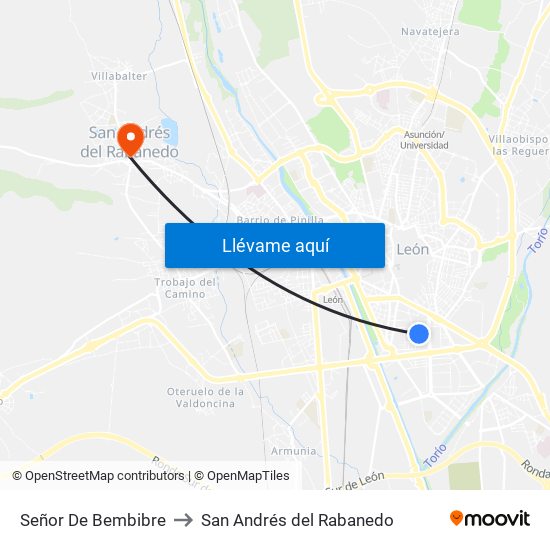 Señor De Bembibre to San Andrés del Rabanedo map