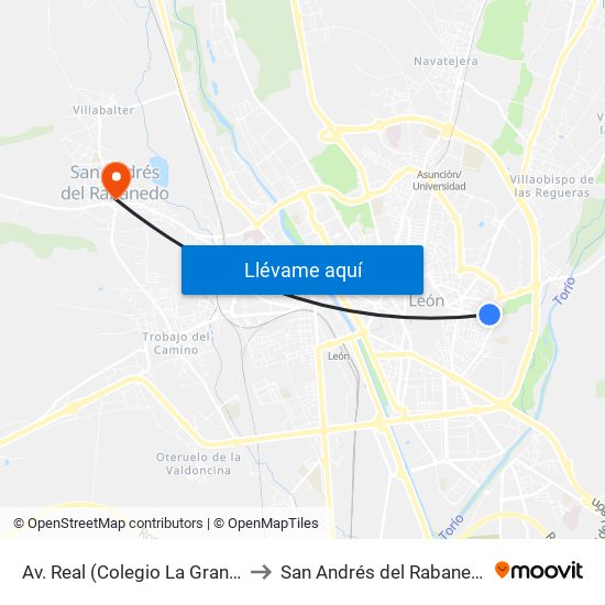 Av. Real (Colegio La Granja) to San Andrés del Rabanedo map