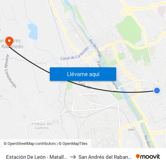 Estación De León - Matallana to San Andrés del Rabanedo map