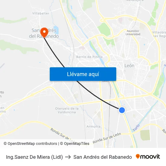 Ing.Saenz De Miera (Lidl) to San Andrés del Rabanedo map