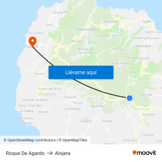 Roque De Agardo to Alojera map