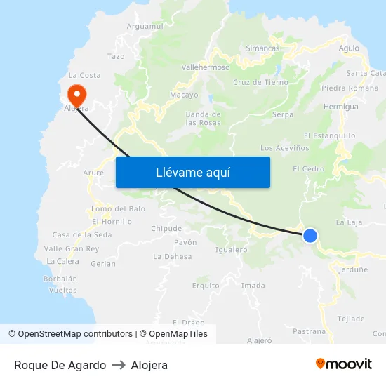 Roque De Agardo to Alojera map