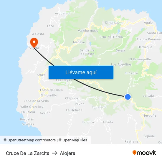 Cruce De La Zarcita to Alojera map