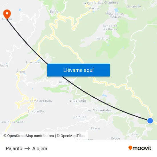 Pajarito to Alojera map