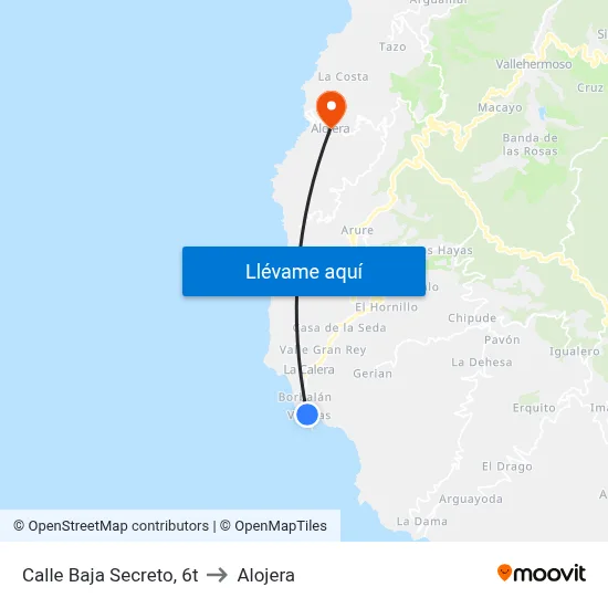 Calle Baja Secreto, 6t to Alojera map