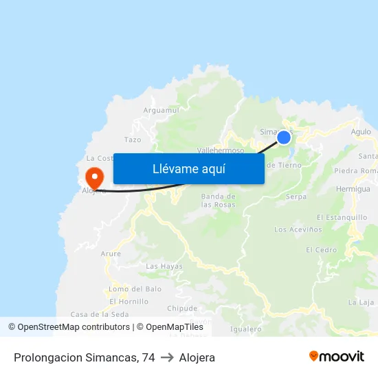 Prolongacion Simancas, 74 to Alojera map