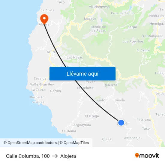 Calle Columba, 100 to Alojera map