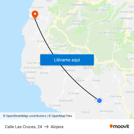 Calle Las Cruces, 24 to Alojera map