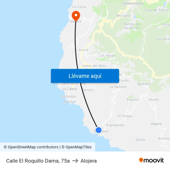 Calle El Roquillo Dama, 75a to Alojera map