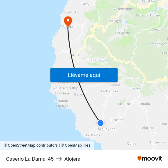 Caserio La Dama, 45 to Alojera map