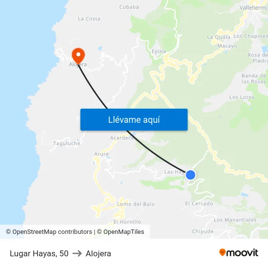 Lugar Hayas, 50 to Alojera map