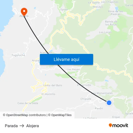 Parada to Alojera map