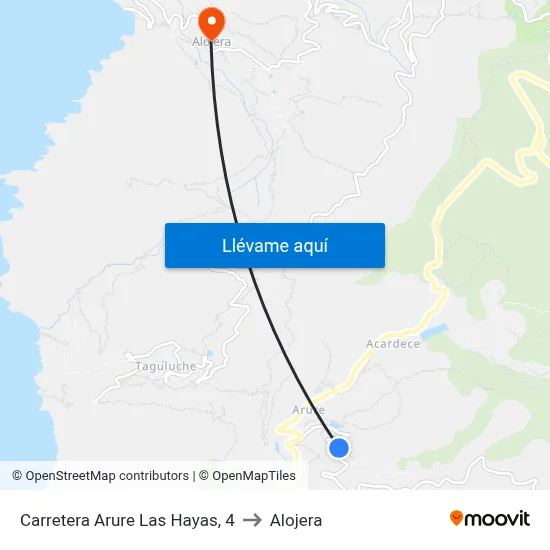Carretera Arure Las Hayas, 4 to Alojera map