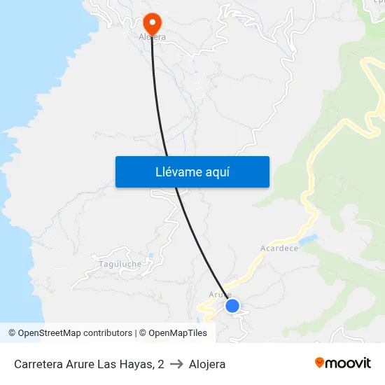 Carretera Arure Las Hayas, 2 to Alojera map