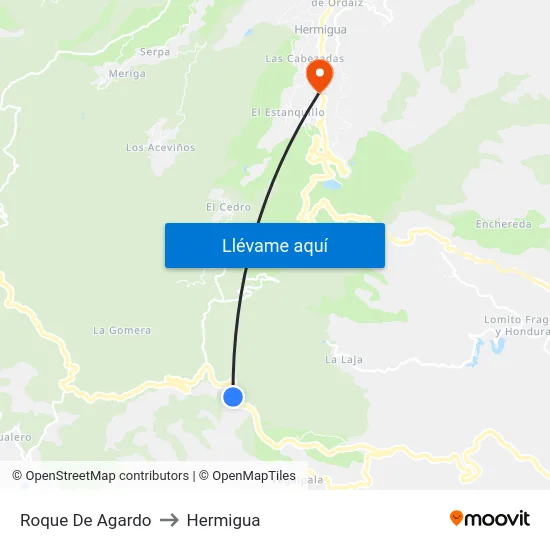 Roque De Agardo to Hermigua map