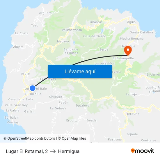 Lugar El Retamal, 2 to Hermigua map