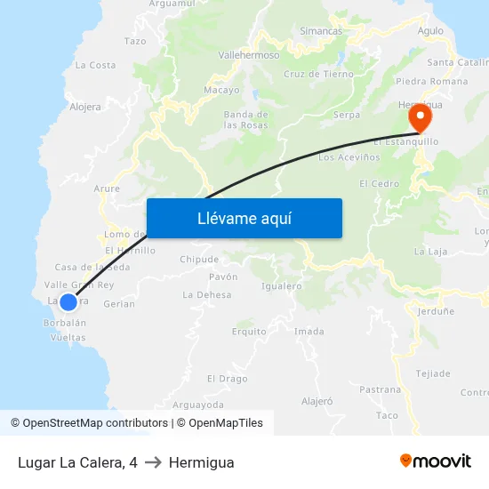 Lugar La Calera, 4 to Hermigua map