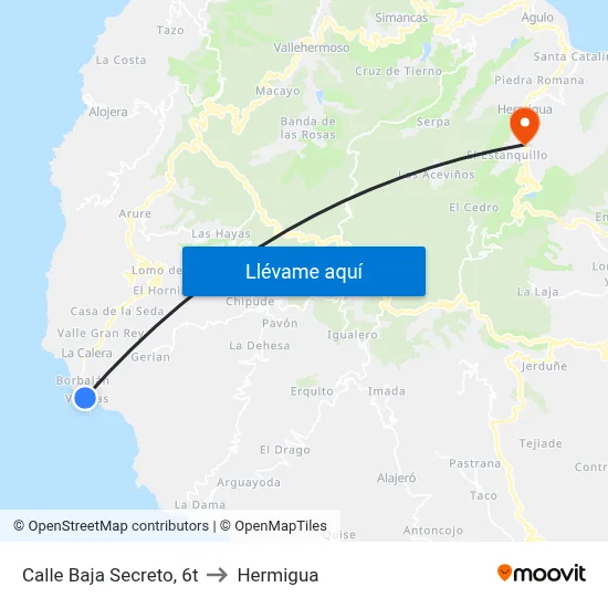 Calle Baja Secreto, 6t to Hermigua map