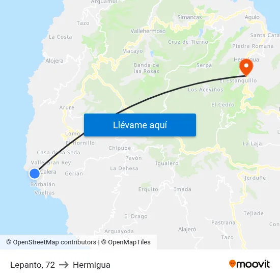 Lepanto, 72 to Hermigua map