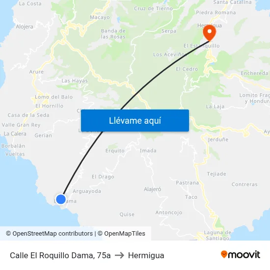 Calle El Roquillo Dama, 75a to Hermigua map