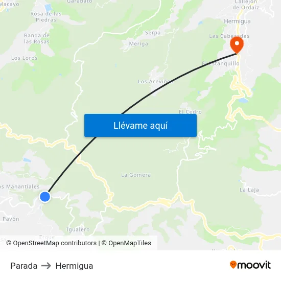 Parada to Hermigua map