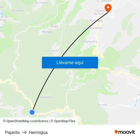 Pajarito to Hermigua map