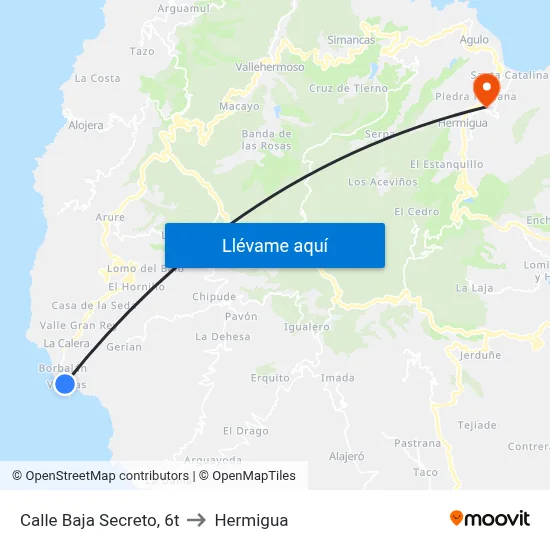 Calle Baja Secreto, 6t to Hermigua map