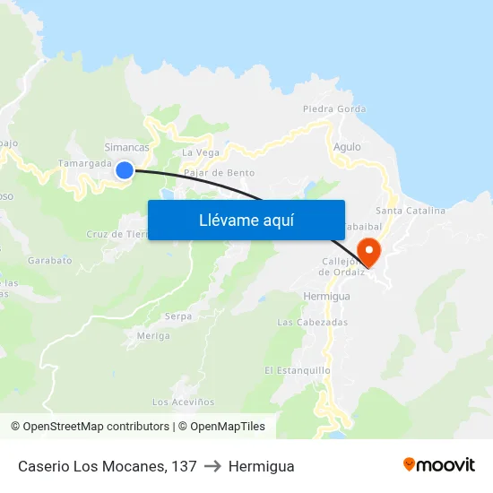 Caserio Los Mocanes, 137 to Hermigua map