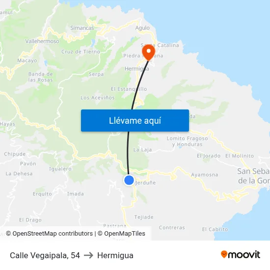 Calle Vegaipala, 54 to Hermigua map