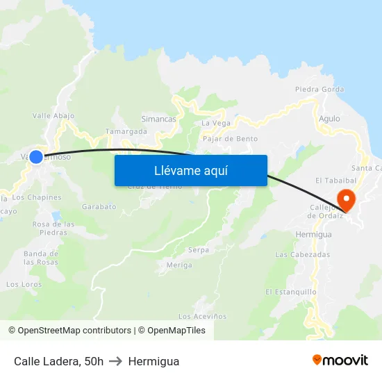 Calle Ladera, 50h to Hermigua map