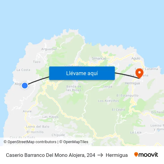 Caserio Barranco Del Mono Alojera, 204 to Hermigua map