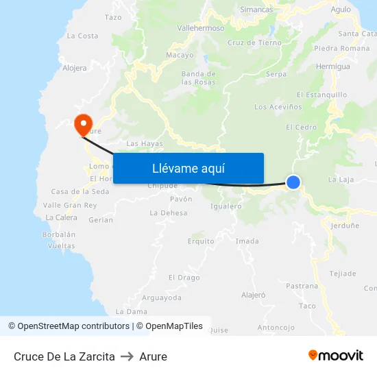 Cruce De La Zarcita to Arure map