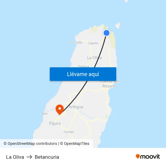 La Oliva to Betancuria map