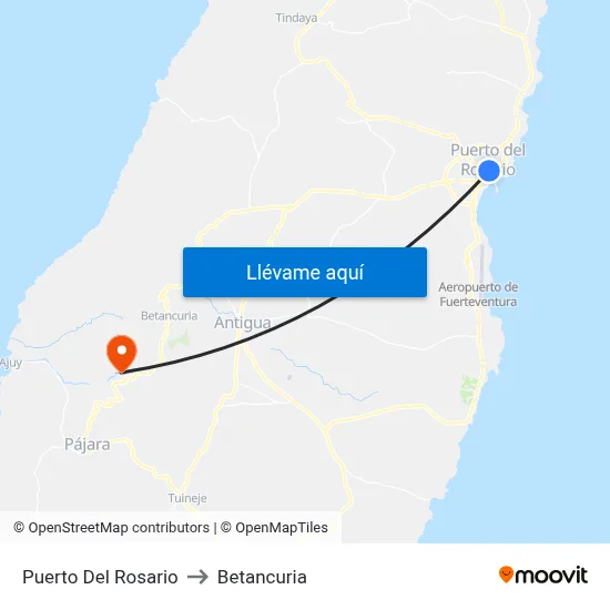 Puerto Del Rosario to Betancuria map