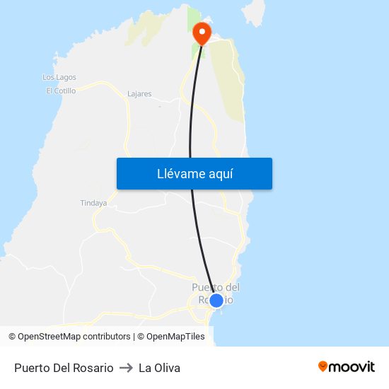 Puerto Del Rosario to La Oliva map