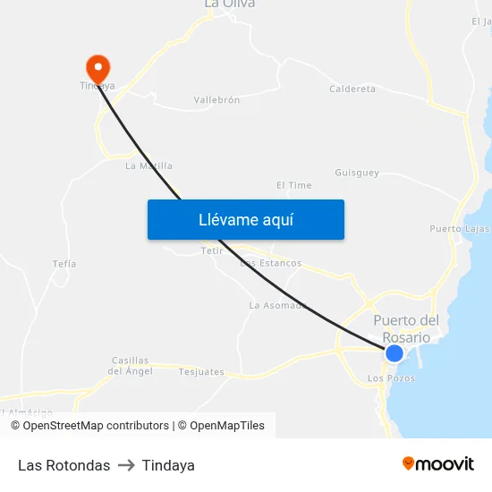 Las Rotondas to Tindaya map