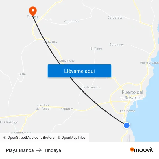 Playa Blanca to Tindaya map