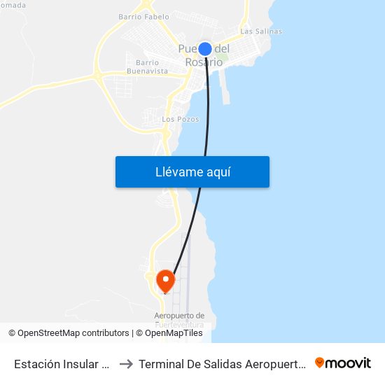 Estación Insular De Guaguas to Terminal De Salidas Aeropuerto De Fuerteventura map