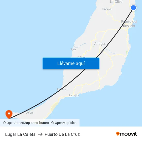 Lugar La Caleta to Puerto De La Cruz map