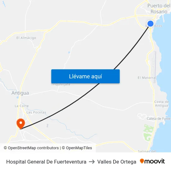 Hospital General De Fuerteventura to Valles De Ortega map