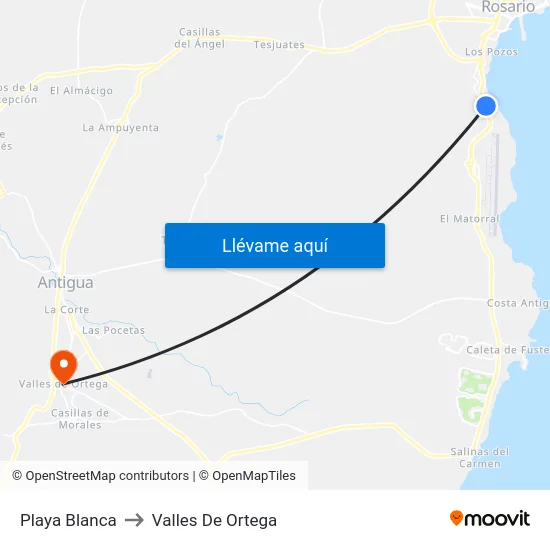 Playa Blanca to Valles De Ortega map