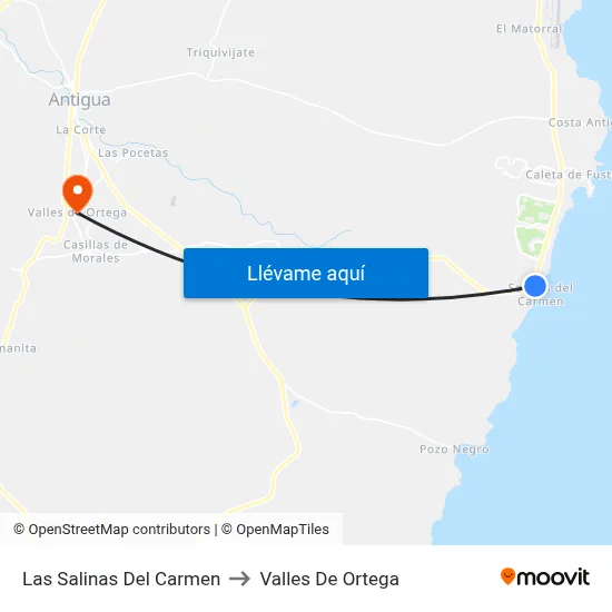 Las Salinas Del Carmen to Valles De Ortega map