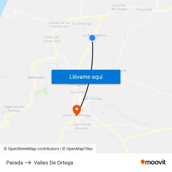 Parada to Valles De Ortega map