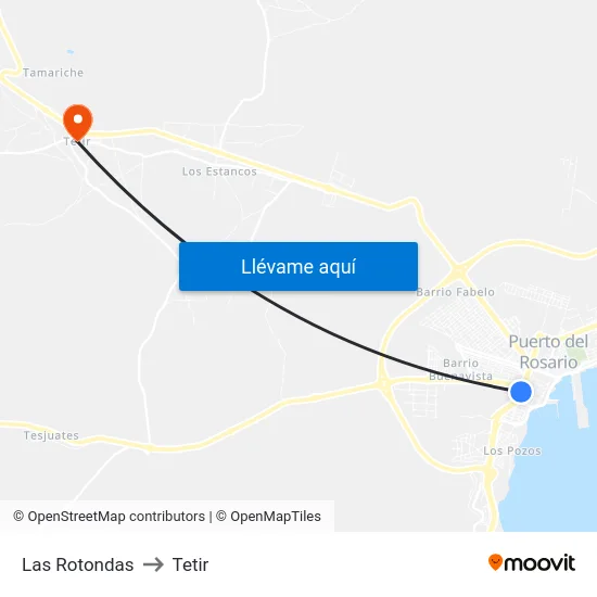 Las Rotondas to Tetir map