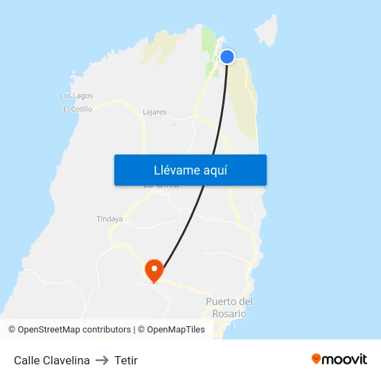 Calle Clavelina to Tetir map